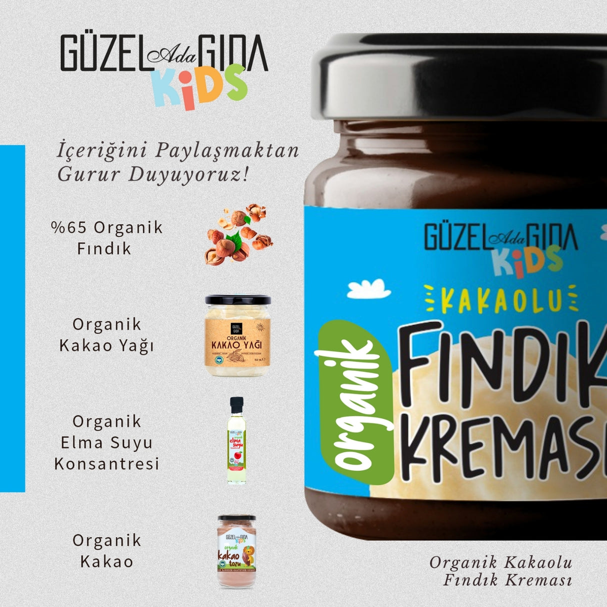 Kids Organik Kakaolu Fındık Kreması 200 Gr