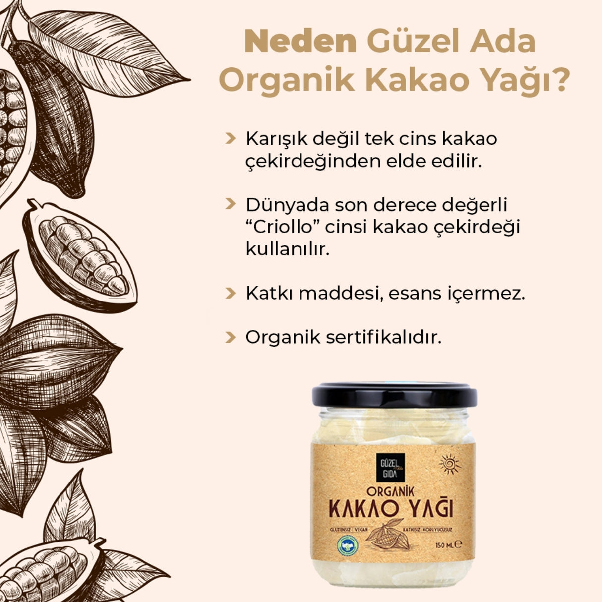 Organik Kakao Yağı 150 Ml