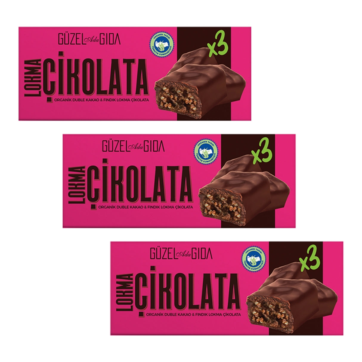 Веганский батончик Lokma Chocolate с двойным какао и лесным орехом, 3x35 г